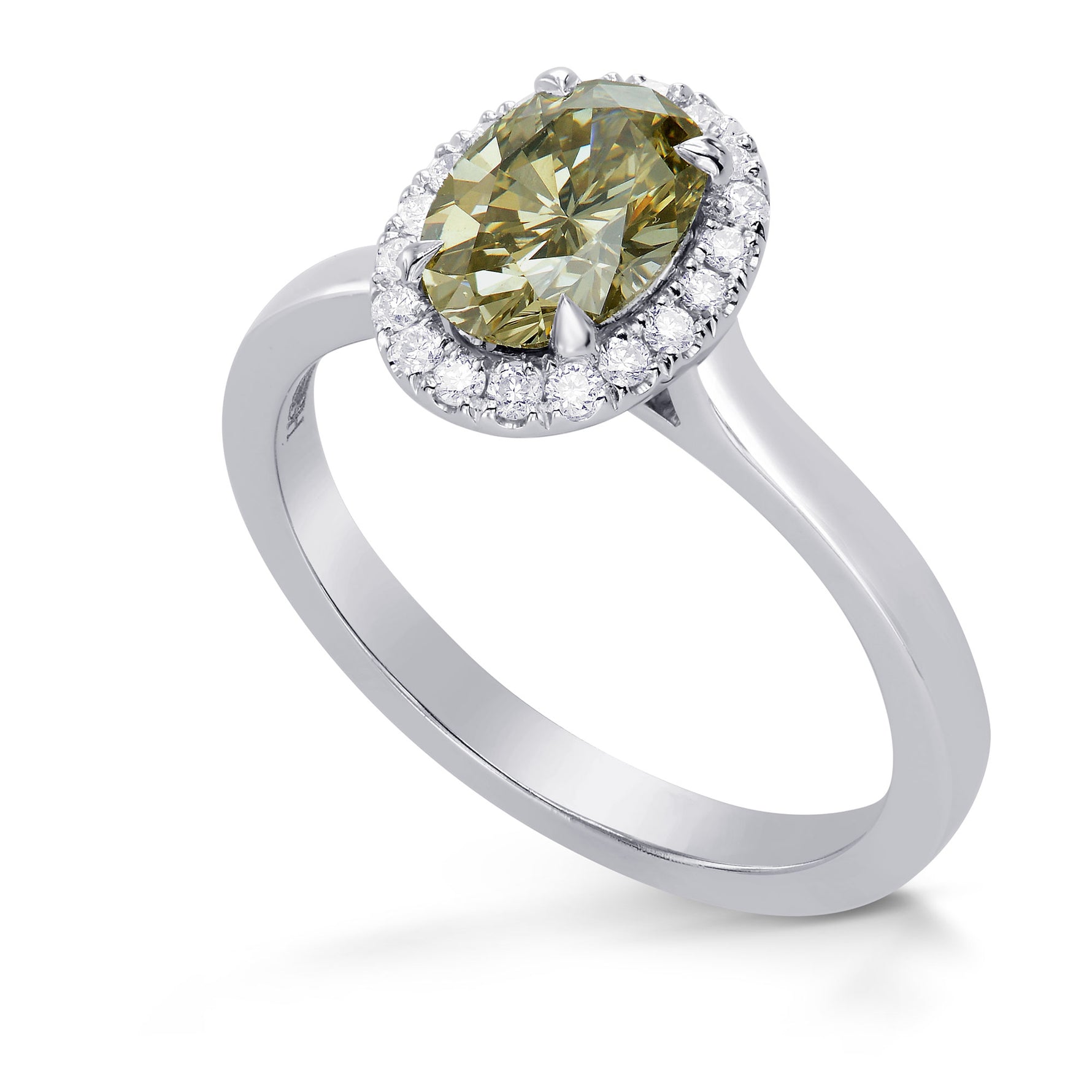 Fancy Brownish Greenish Yellow Oval Diamond Halo Ring
