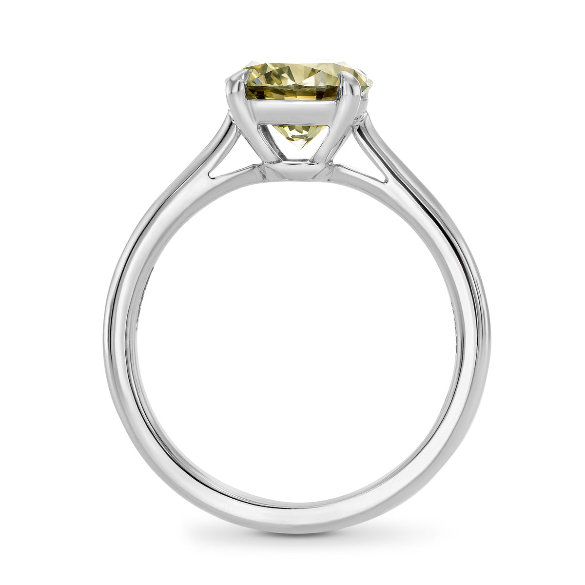 Fancy Brown Greenish Yellow Round Diamond Solitaire Ring