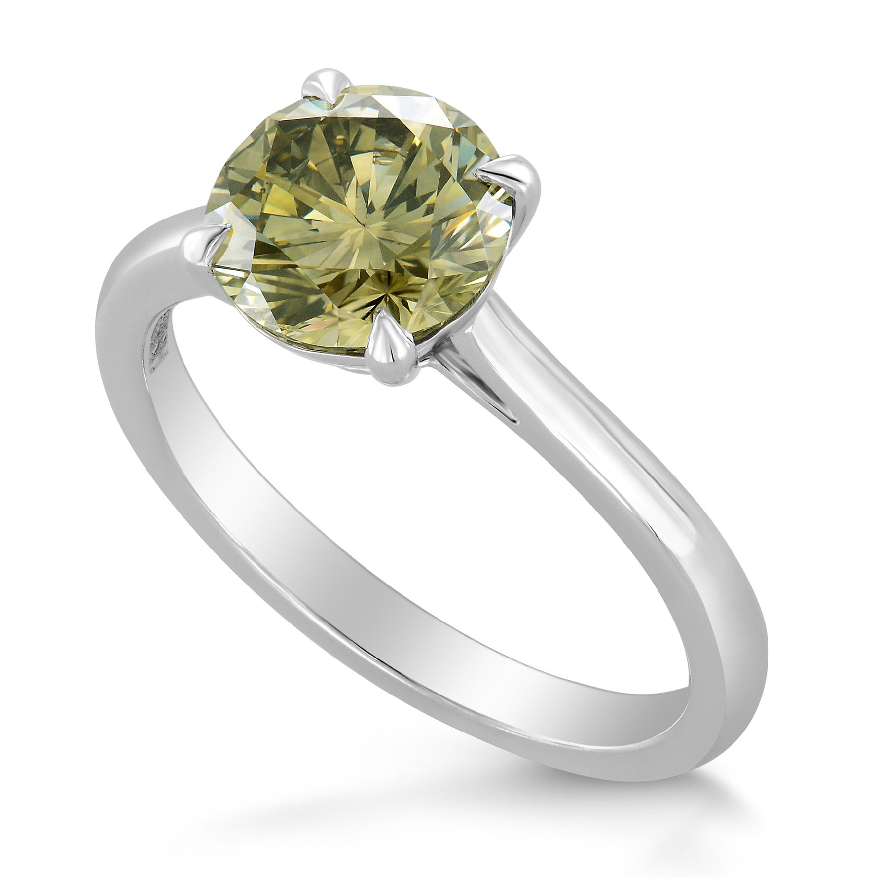 Fancy Brown Greenish Yellow Round Diamond Solitaire Ring