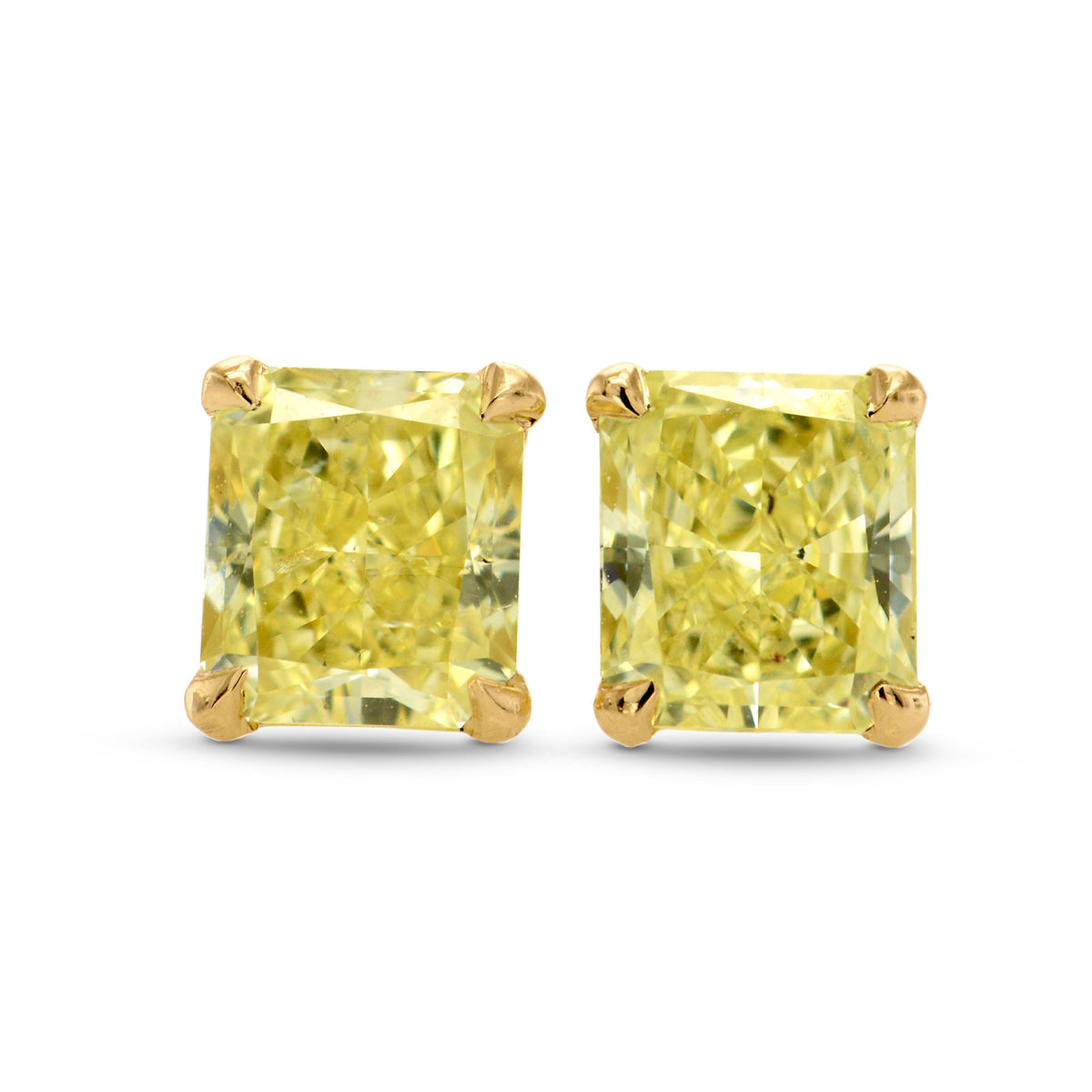 Fancy Yellow Radiant Diamond Stud Earrings