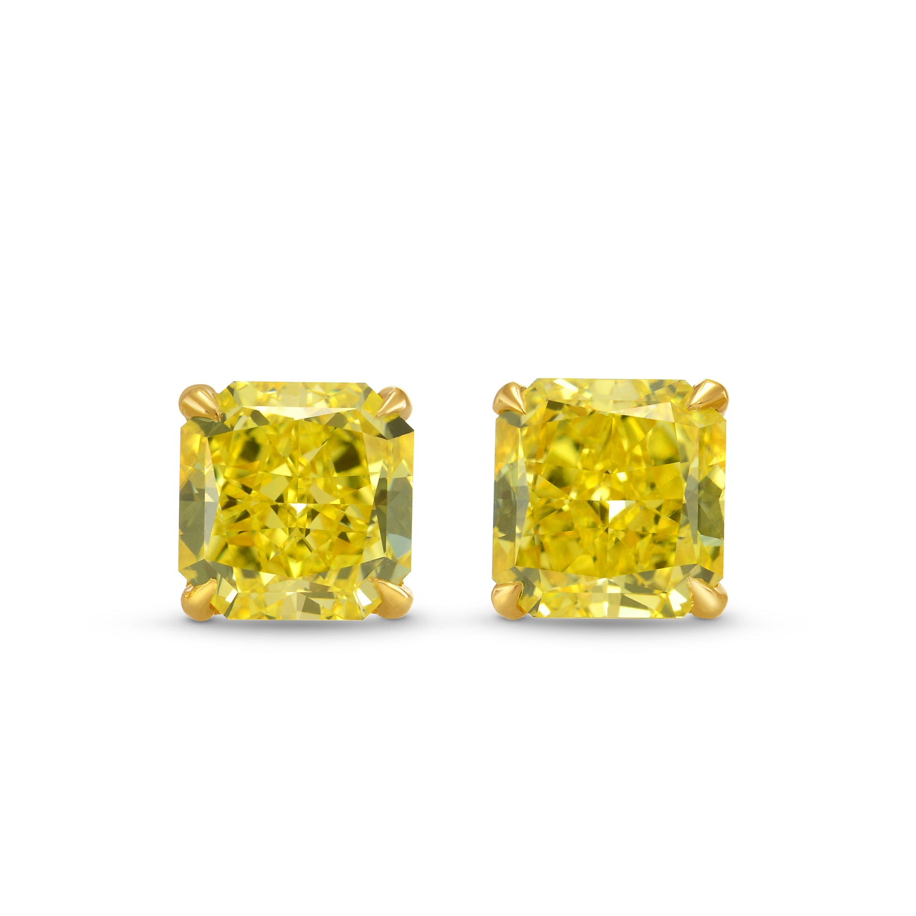 Fancy Vivid Yellow Radiant Diamond Stud Earrings