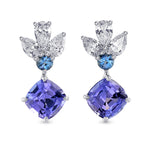 Tanzanite Cushion, Aquamarine & Diamond Drop Earrings