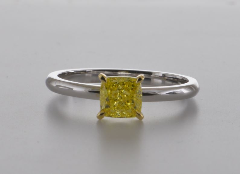 Fancy Intense Yellow Cushion Diamond Solitaire Ring