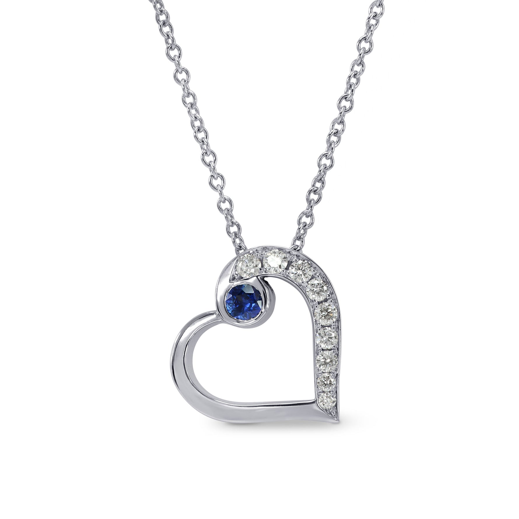 Sapphire & Diamond Heart Pendant