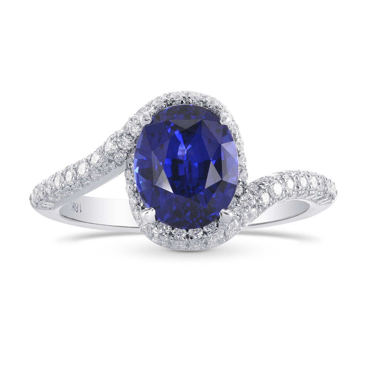Oval Sapphire & Diamond Cross-over Halo Ring
