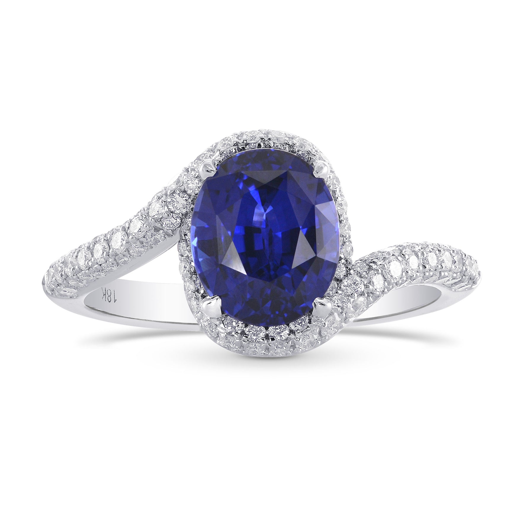 Oval Sapphire & Diamond Cross-over Halo Ring