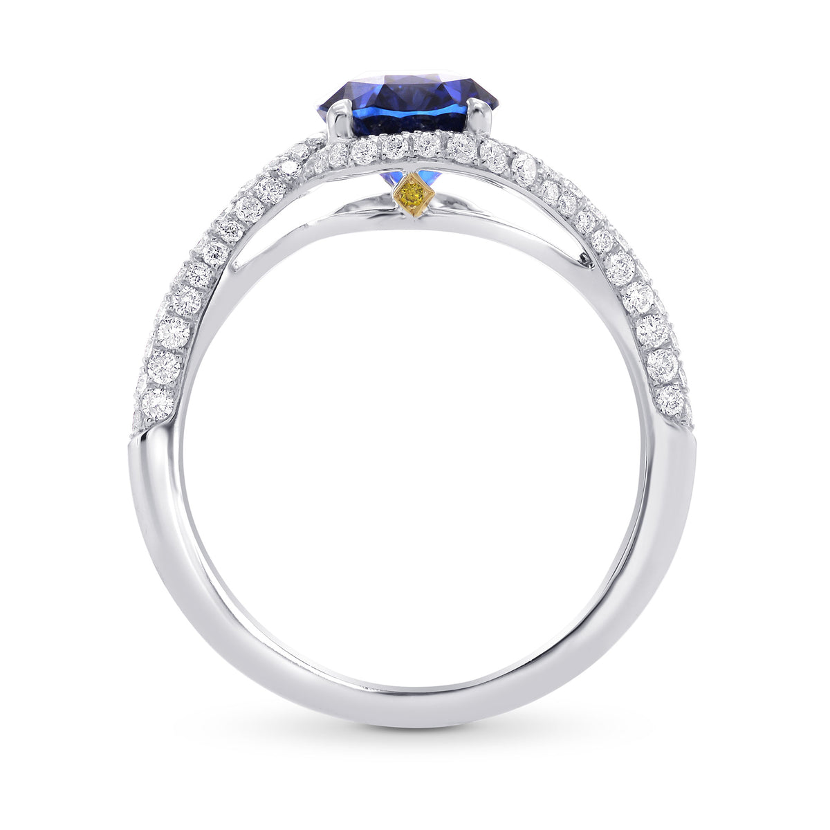 Oval Sapphire & Diamond Cross-over Halo Ring
