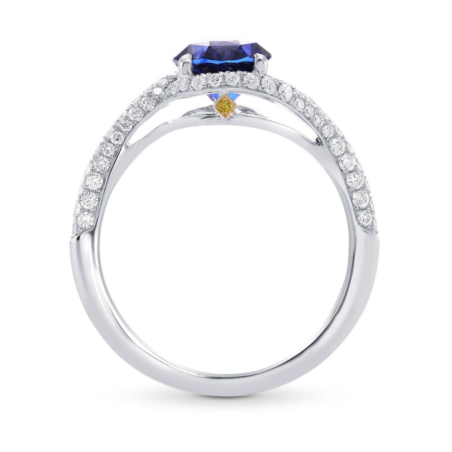 Oval Sapphire & Diamond Cross-over Halo Ring
