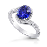 Oval Sapphire & Diamond Cross-over Halo Ring