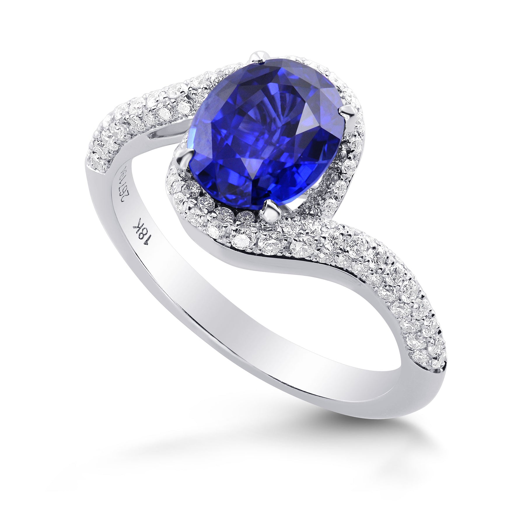 Oval Sapphire & Diamond Cross-over Halo Ring
