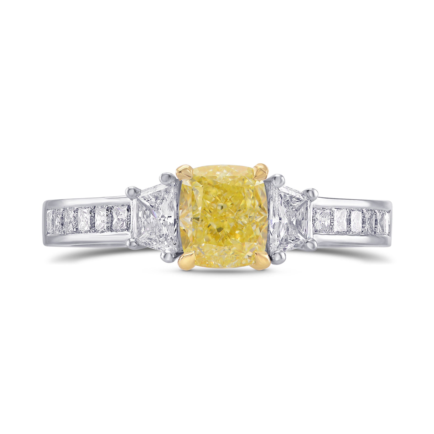 Fancy Light Yellow Cushion, Trapezoid & Princess Diamond Ring