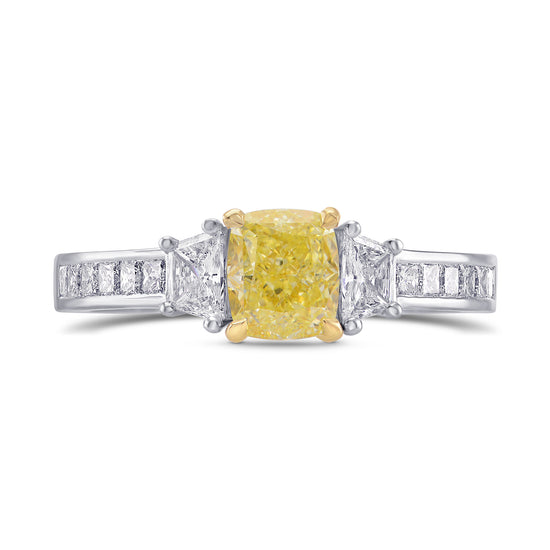 Fancy Light Yellow Cushion, Trapezoid & Princess Diamond Ring