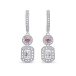Round Fancy Vivid Pink & Emerald-cut Diamond Earrings