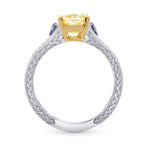 Fancy Yellow Radiant Diamond Ring with Sapphire Accents
