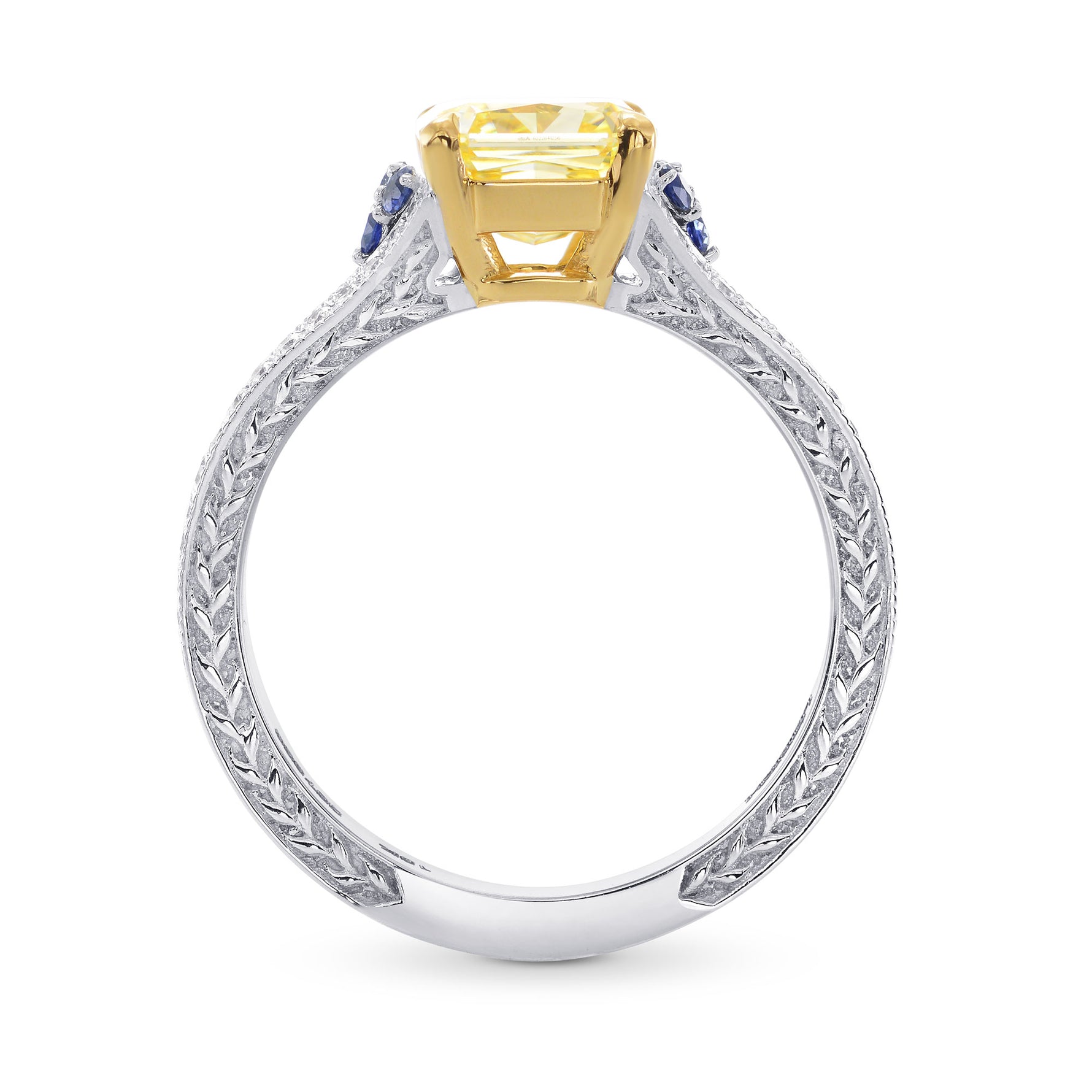 Fancy Yellow Radiant Diamond Ring with Sapphire Accents