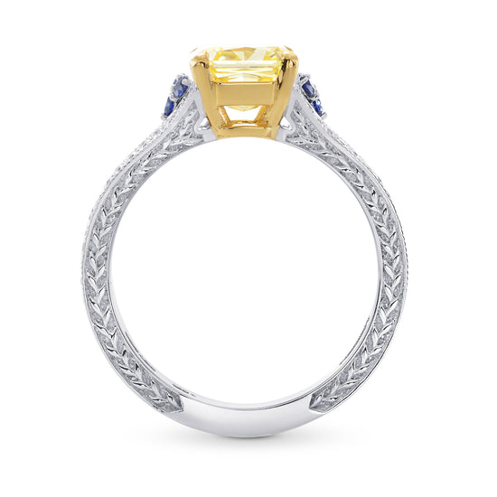 Fancy Yellow Radiant Diamond Ring with Sapphire Accents
