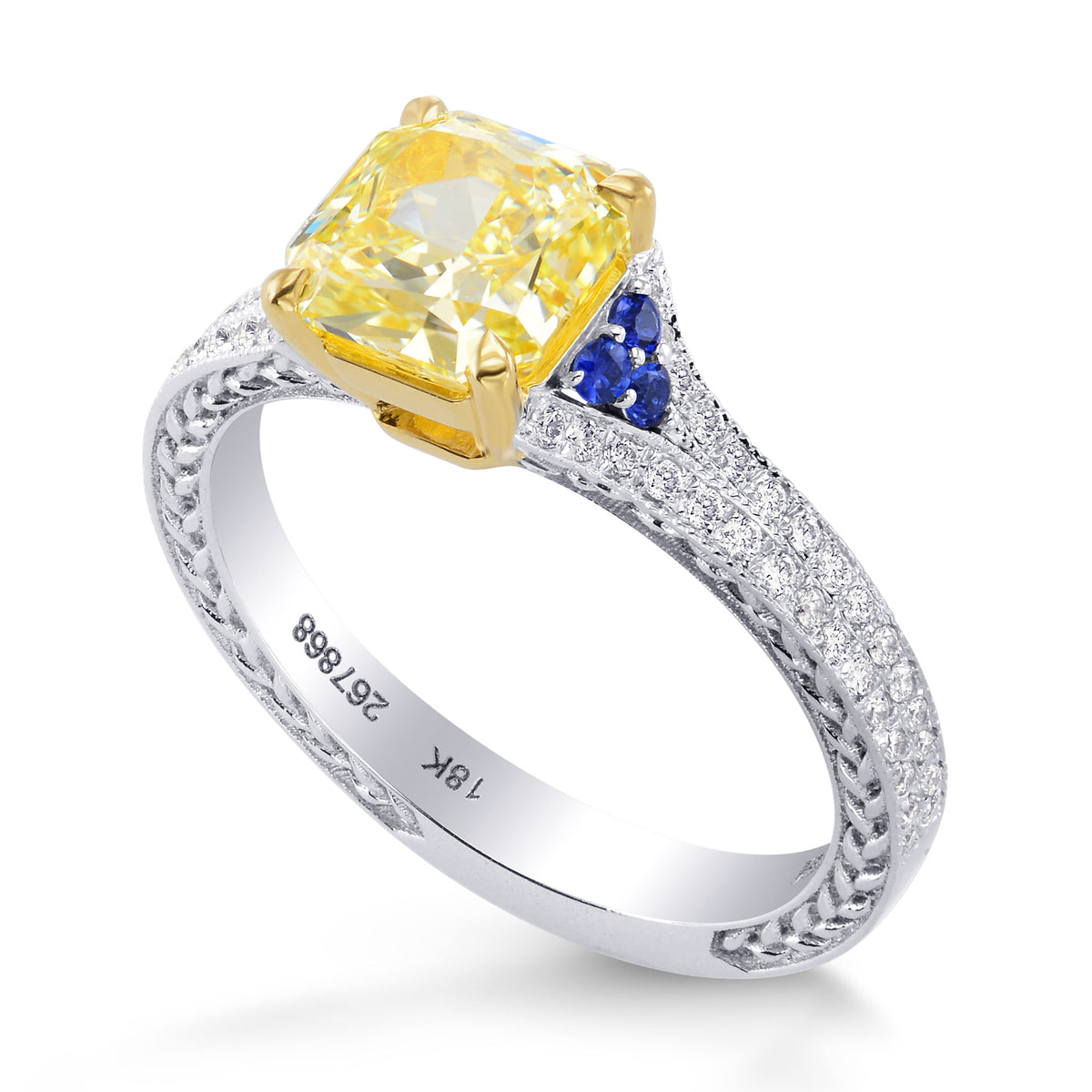 Fancy Yellow Radiant Diamond Ring with Sapphire Accents