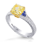 Fancy Yellow Radiant Diamond Ring with Sapphire Accents