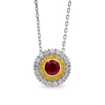Ruby and Fancy Intense Yellow Double Halo Pendant