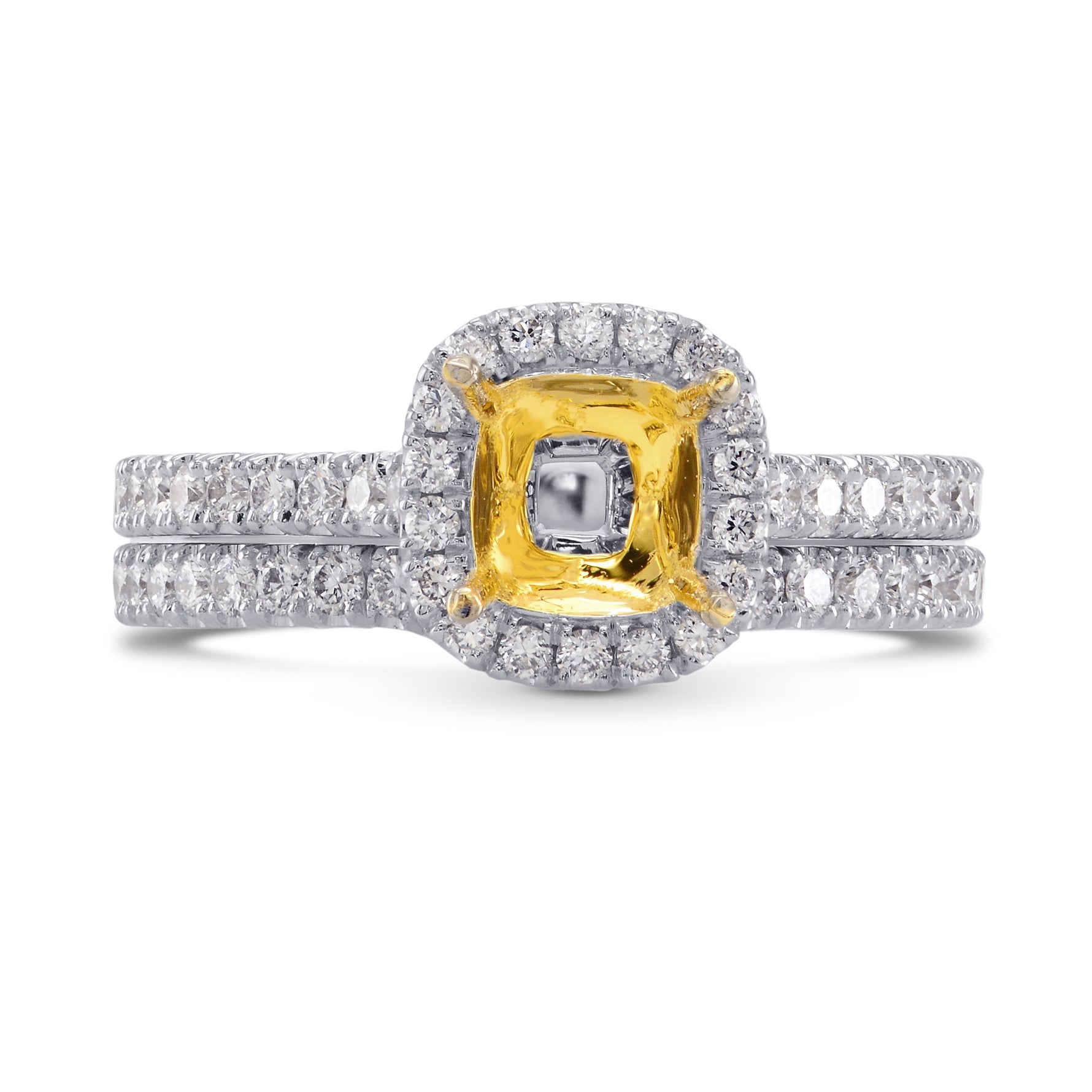  Fancy Intense Yellow Halo Ring with Matching Wedding Band