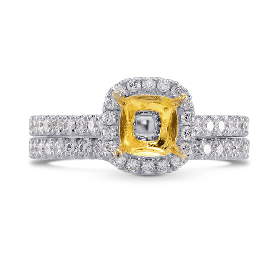  Fancy Intense Yellow Halo Ring with Matching Wedding Band