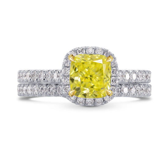  Fancy Intense Yellow Halo Ring with Matching Wedding Band