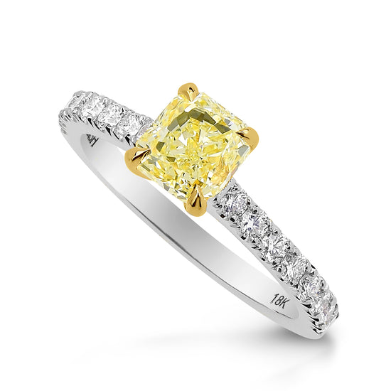 Fancy Yellow Cushion & Pave Diamond Ring - 3