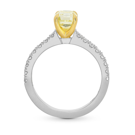 Fancy Yellow Cushion & Pave Diamond Ring - 2
