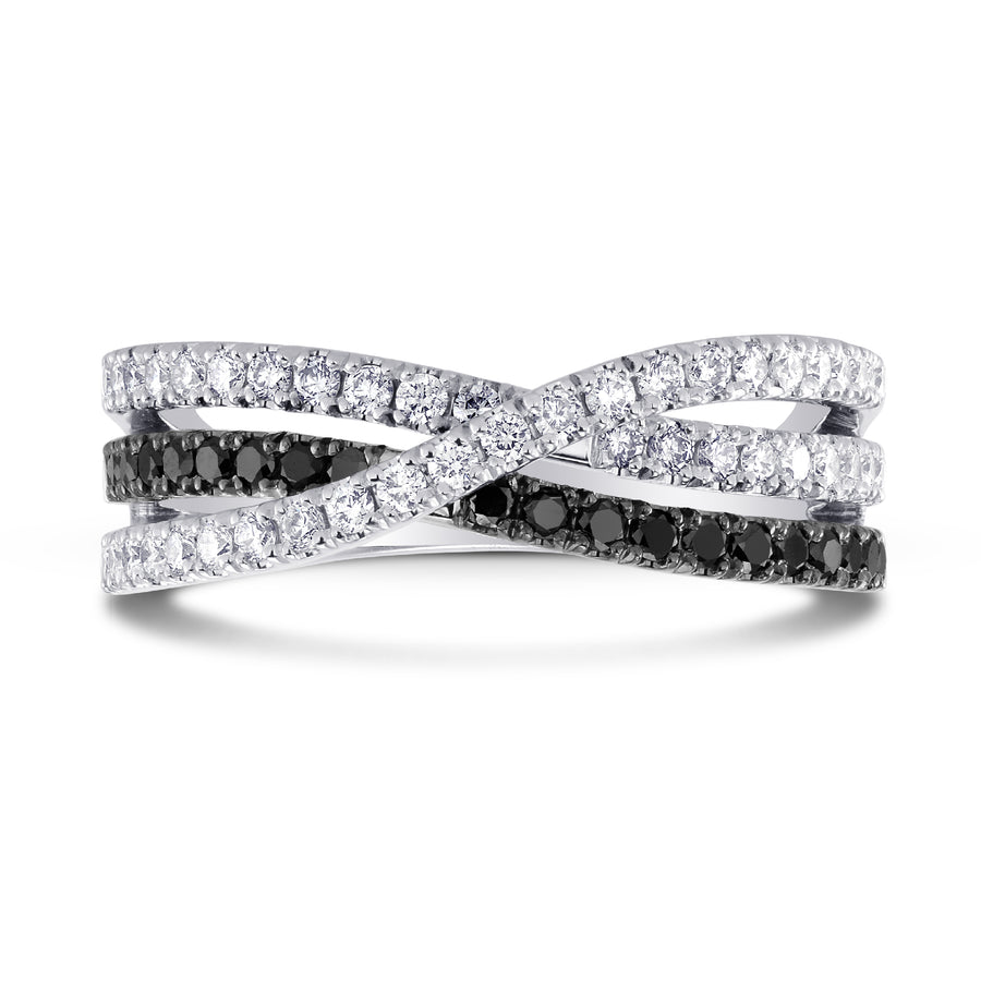 Black Diamond Cross-over Pave Band Ring