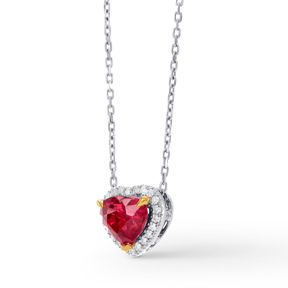 Ruby Heart & Halo Diamond Pendant