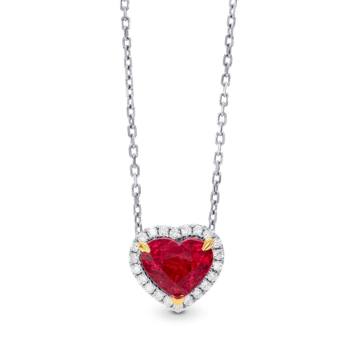 Ruby Heart & Halo Diamond Pendant