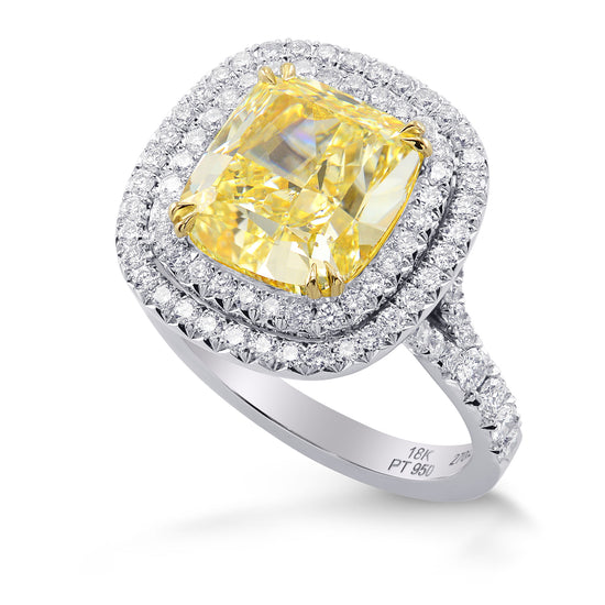 Fancy Light Yellow Cushion Diamond Ring