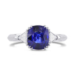 Cushion Blue Sapphire & Collection Triangle 3 stone Diamond Ring