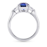 Cushion Blue Sapphire & Collection Triangle 3 stone Diamond Ring