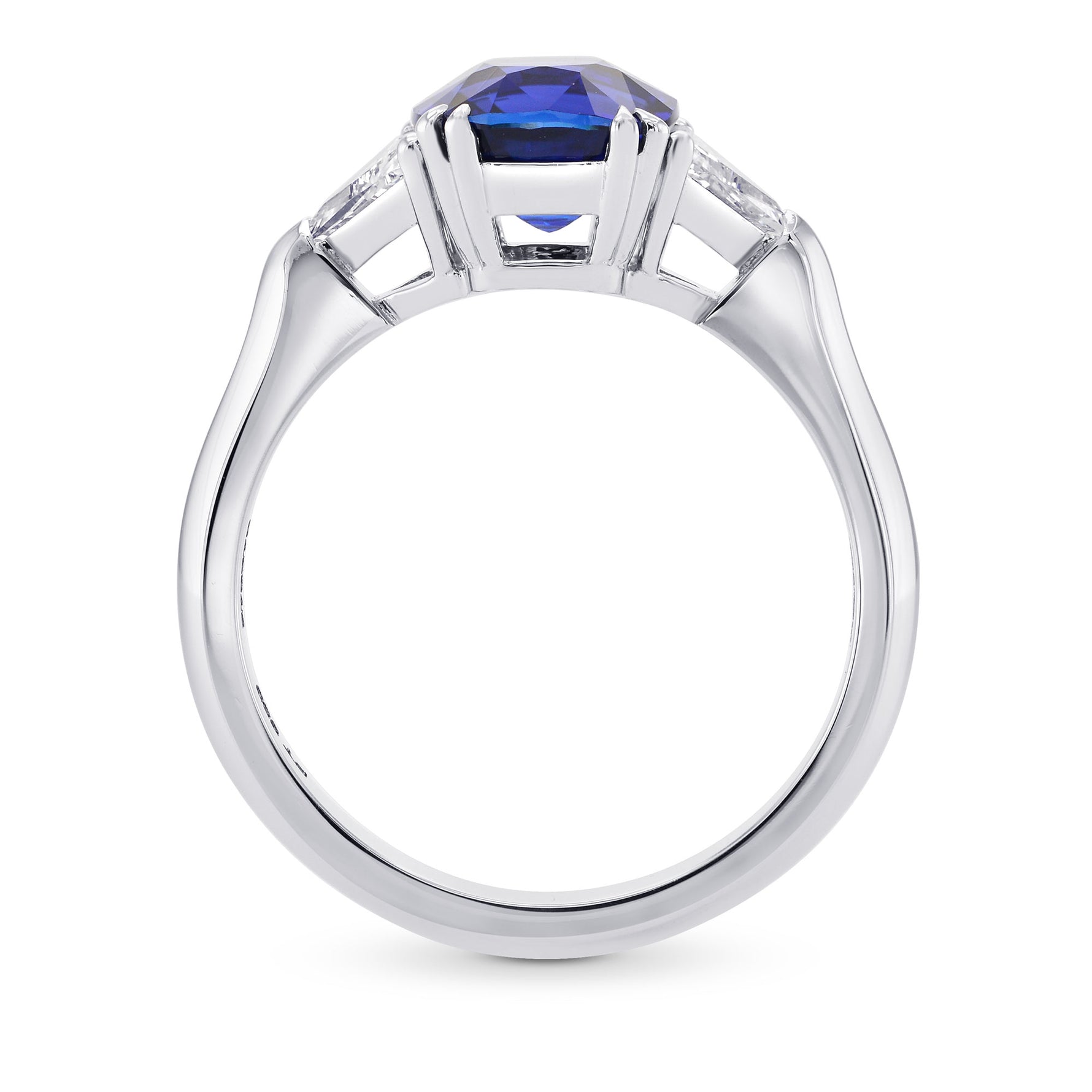 Cushion Blue Sapphire & Collection Triangle 3 stone Diamond Ring