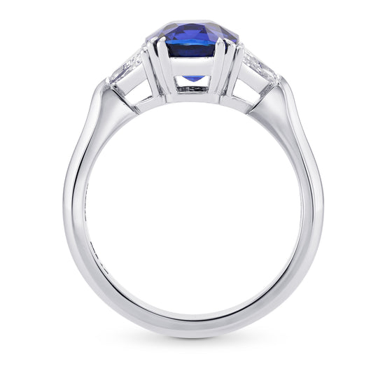 Cushion Blue Sapphire & Collection Triangle 3 stone Diamond Ring