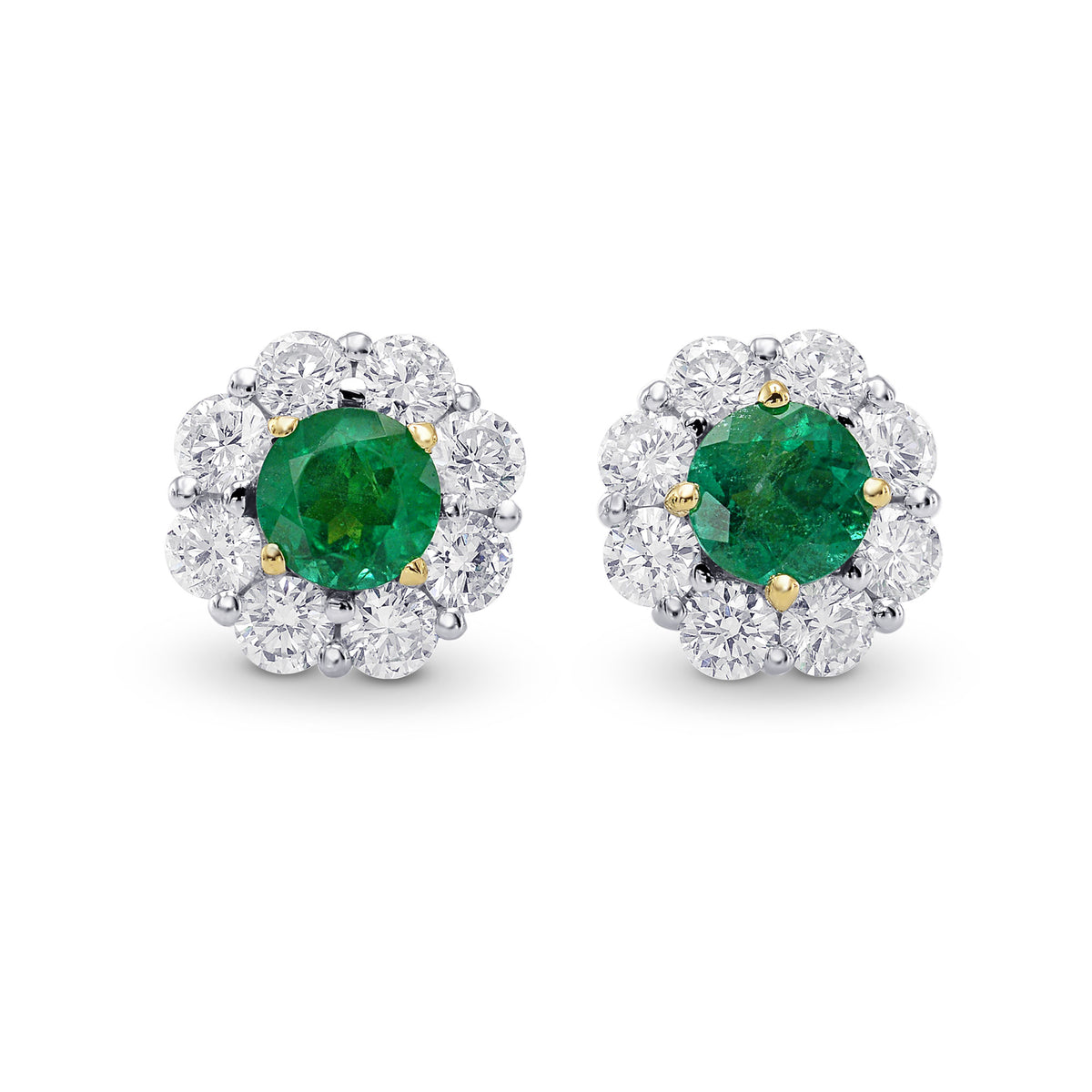 Round Emerald & Diamond Halo Earrings