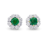 Round Emerald & Diamond Halo Earrings