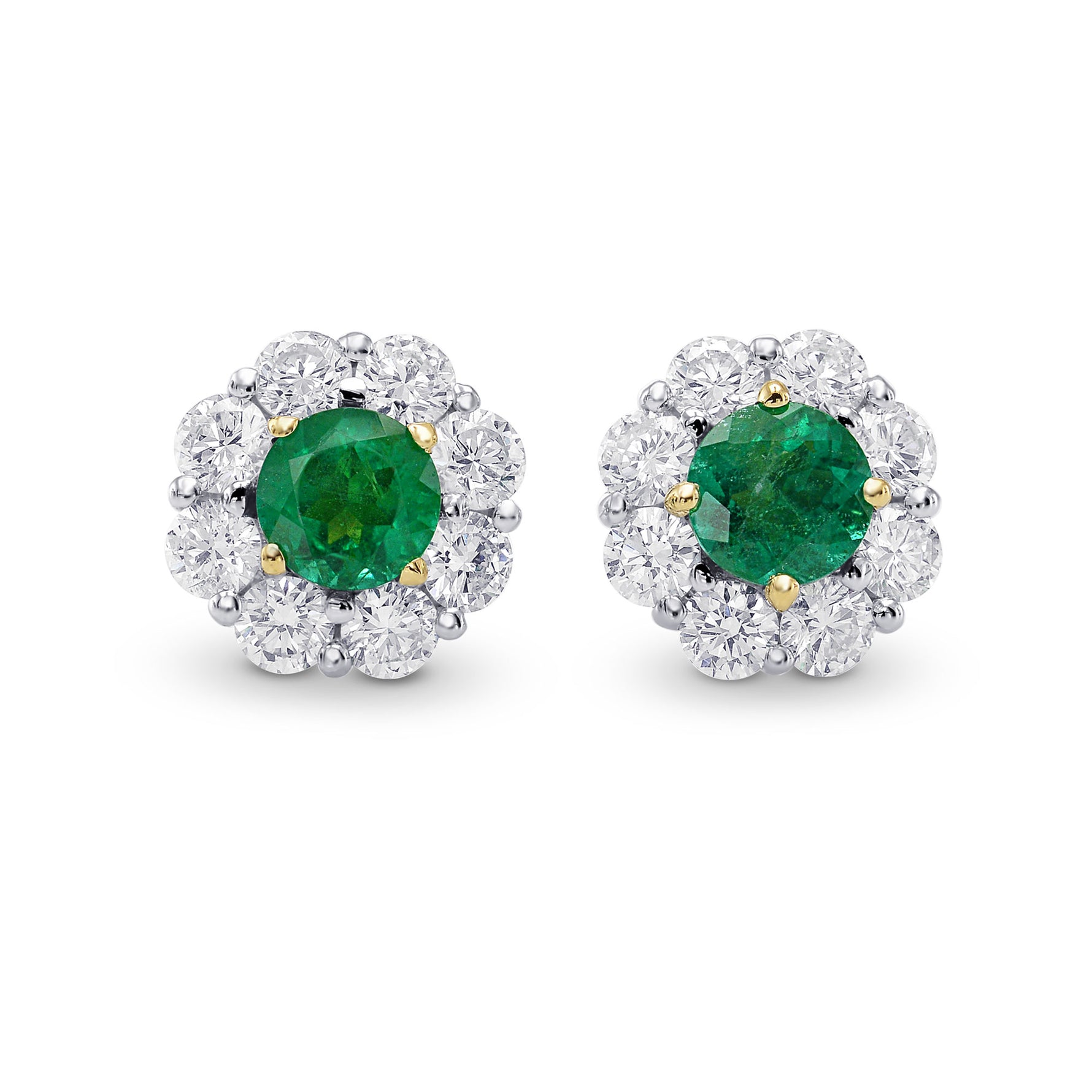 Round Emerald & Diamond Halo Earrings