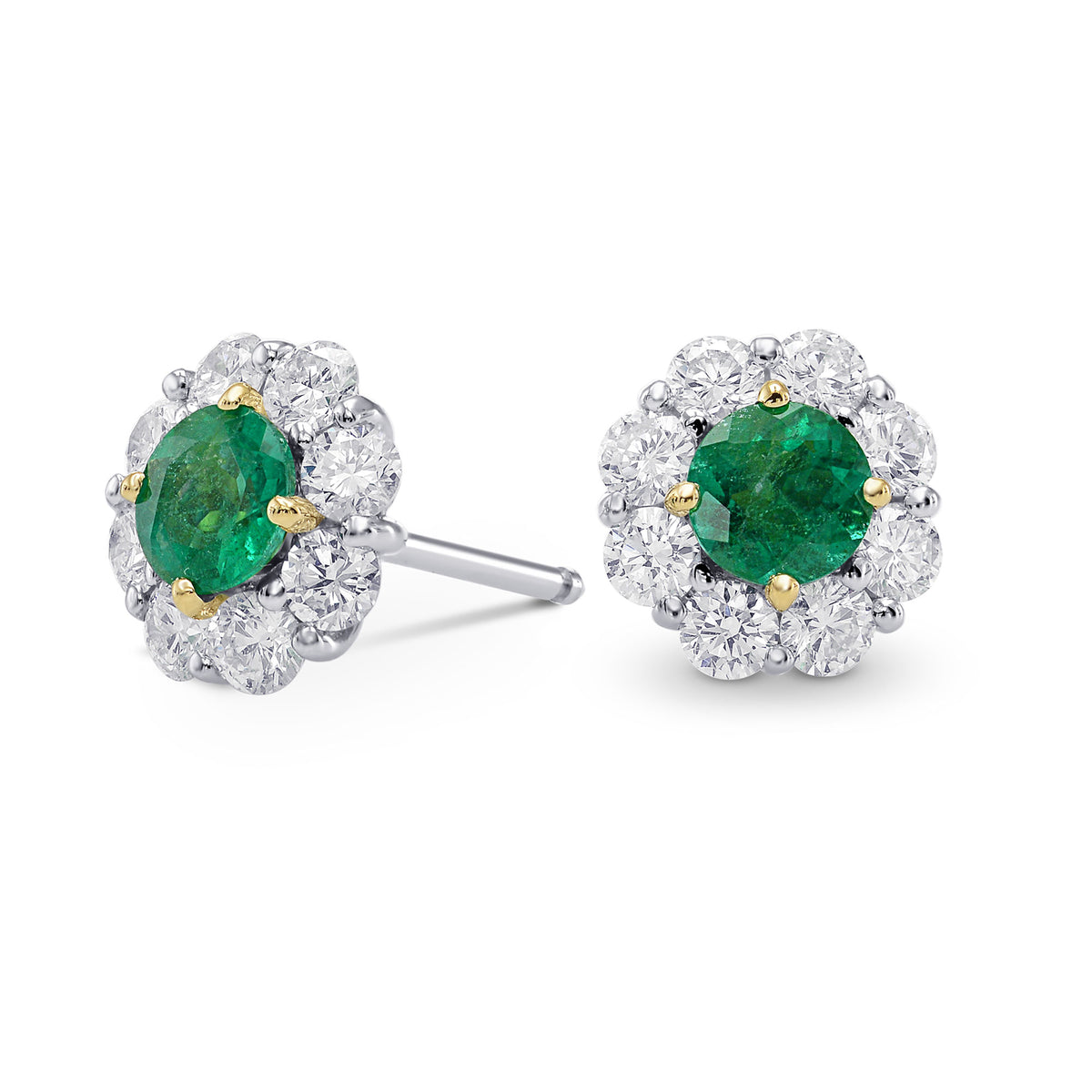 Round Emerald & Diamond Halo Earrings