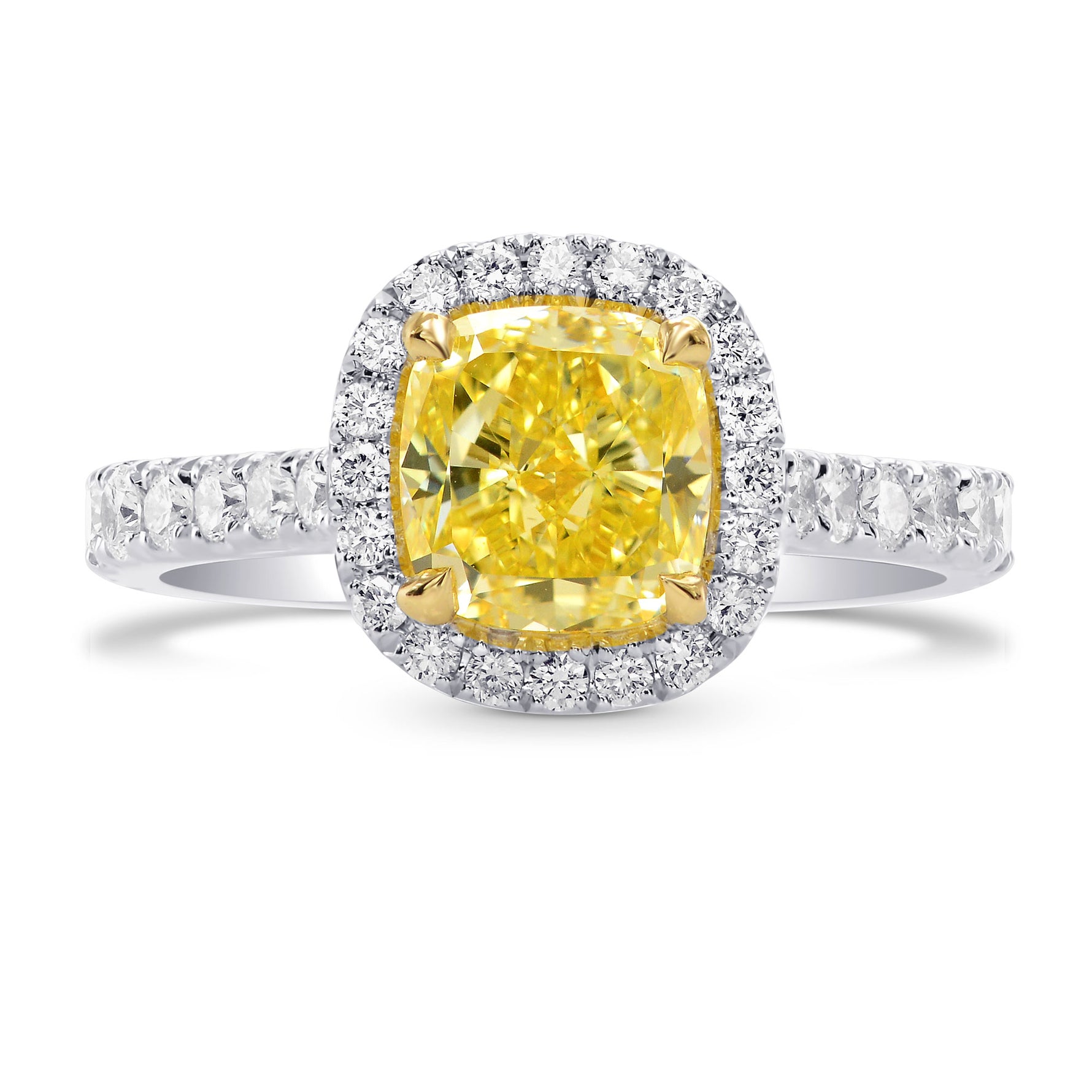 Fancy Intense Yellow Cushion Diamond Halo Ring