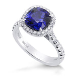 Royal Blue Cushion Sapphire & Diamond Halo Ring