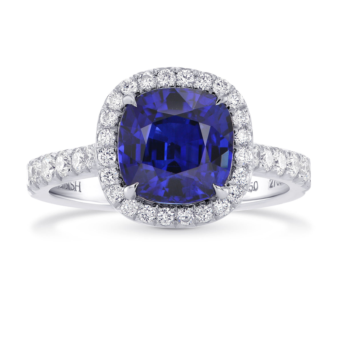 Royal Blue Cushion Sapphire & Diamond Halo Ring