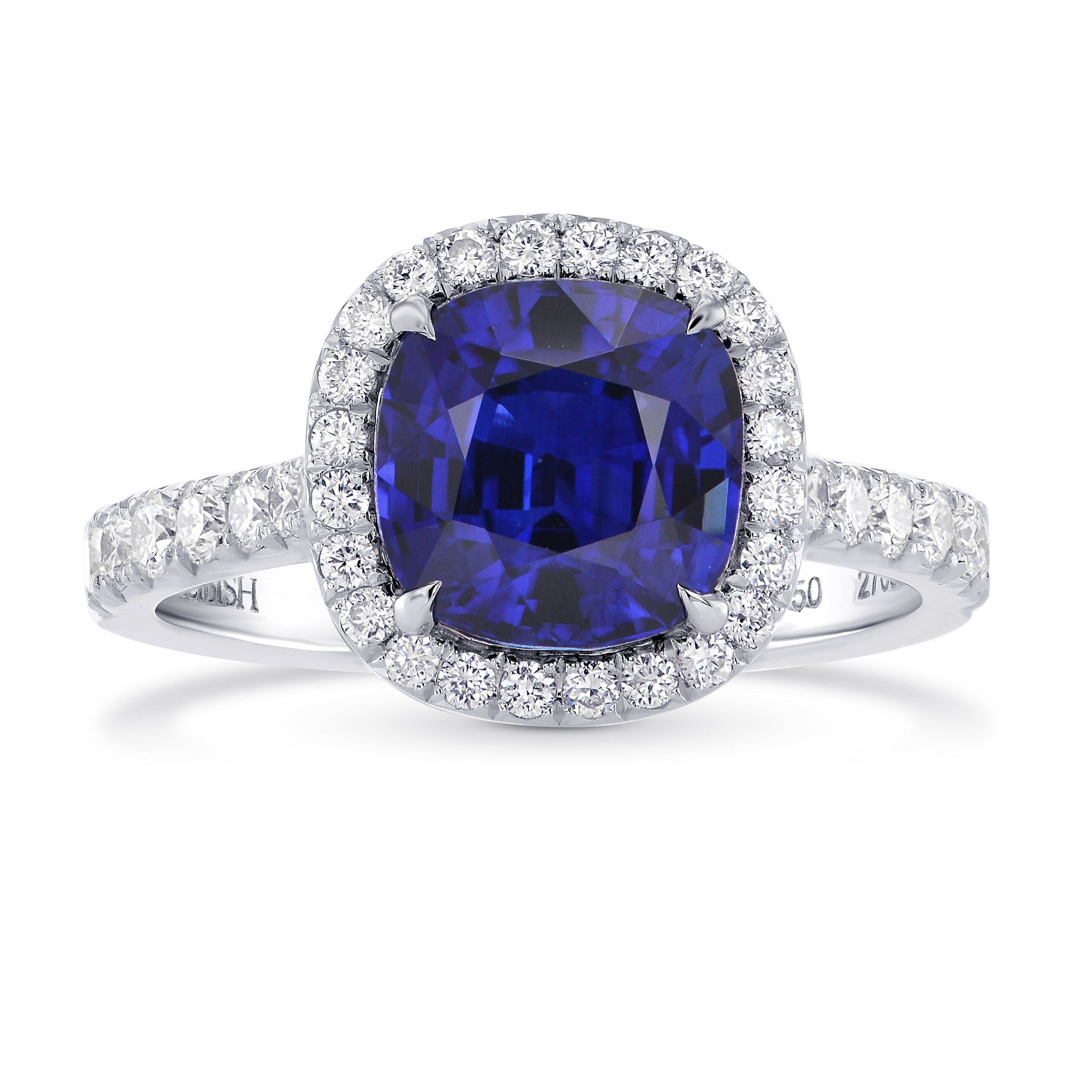 Royal Blue Cushion Sapphire & Diamond Halo Ring