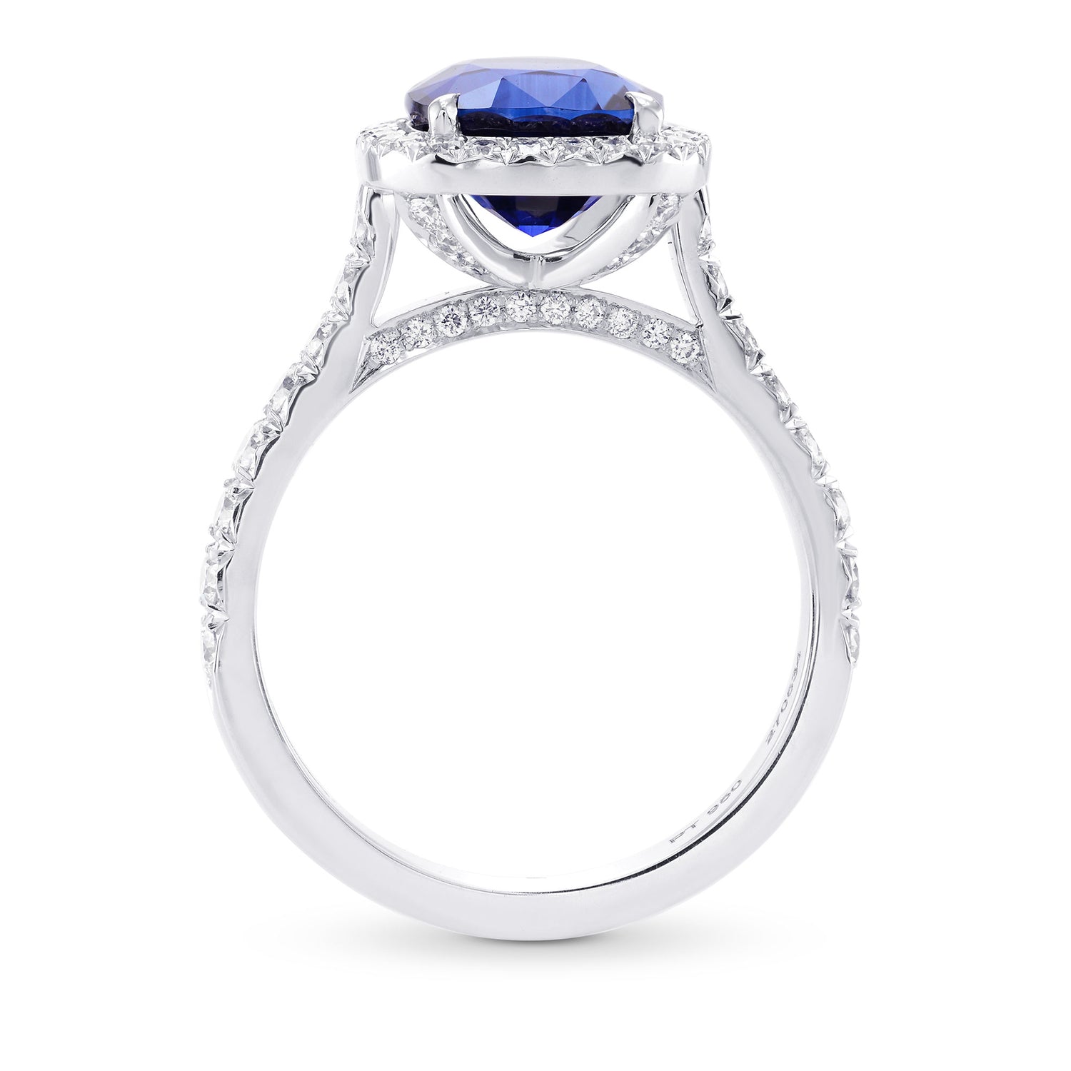 Royal Blue Cushion Sapphire & Diamond Halo Ring