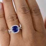 Royal Blue Cushion Sapphire & Diamond Halo Ring