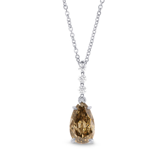 Fancy Yellow Brown Pear Diamond Drop Pendant