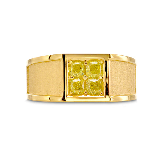 Fancy Yellow Cushion Diamond Mens Ring