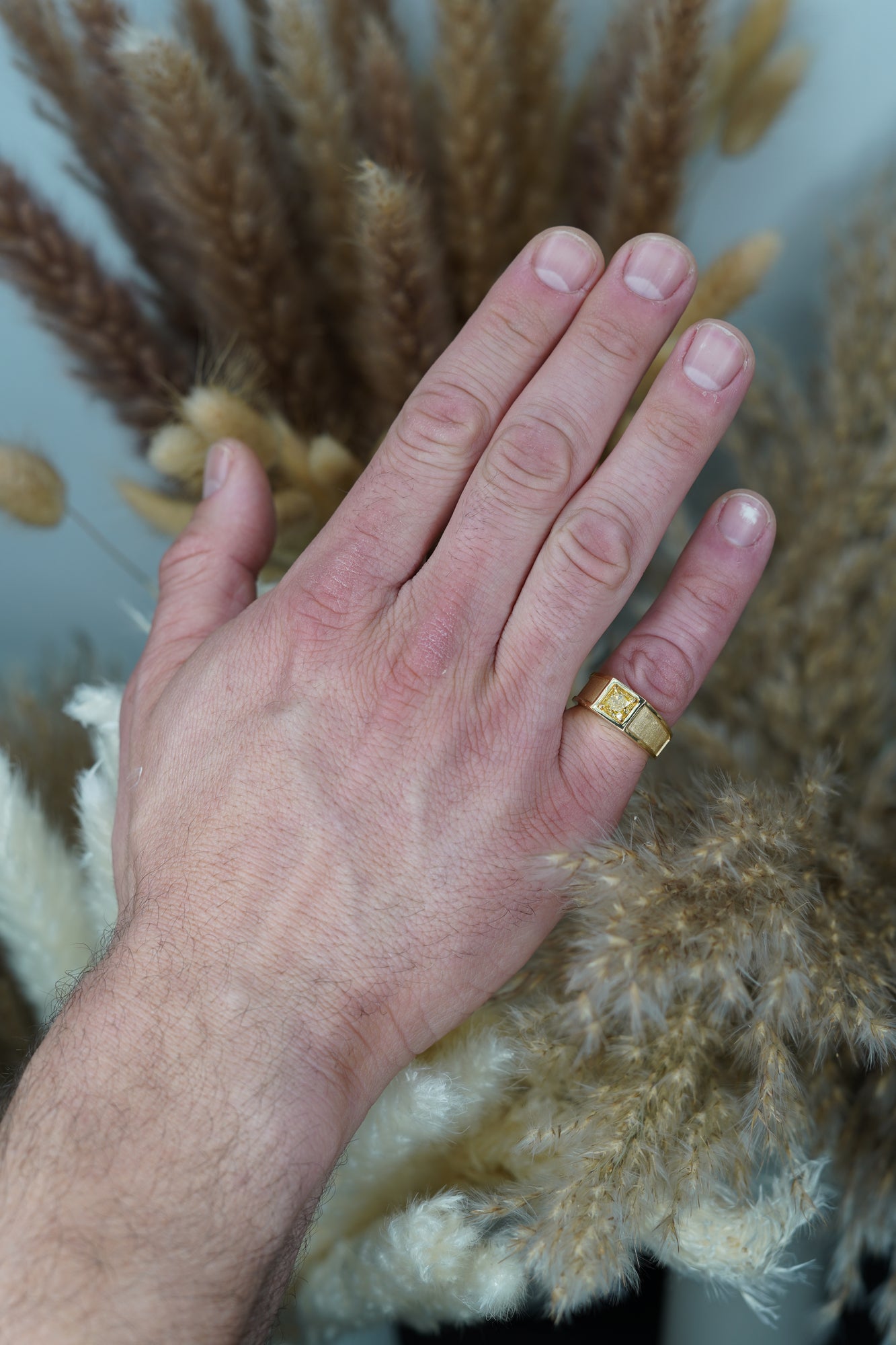 Fancy Yellow Cushion Diamond Mens Ring - 4