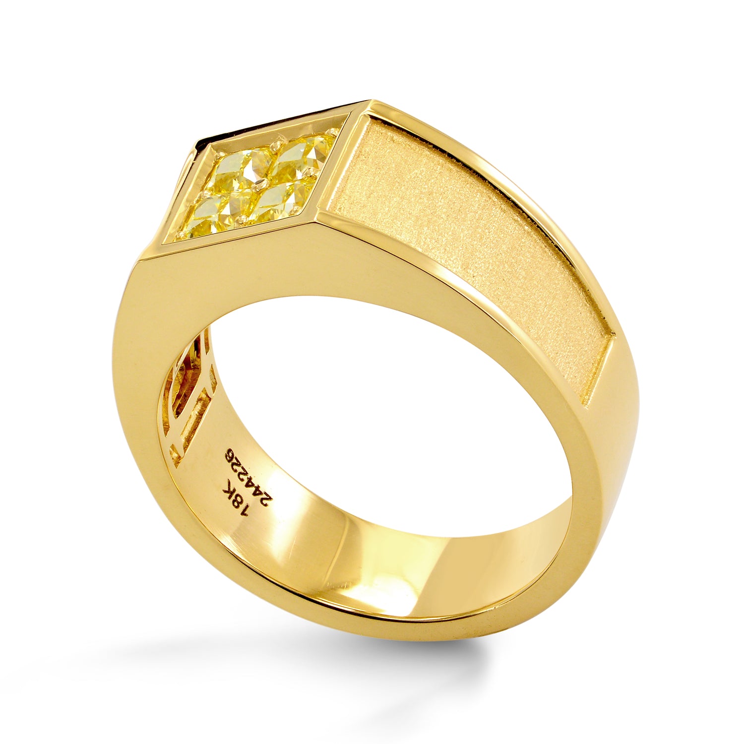 Fancy Yellow Cushion Diamond Mens Ring - 3